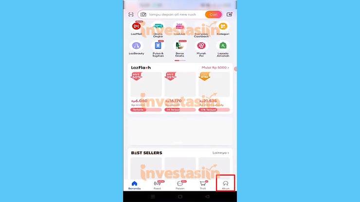 Pilih Menu Akun Untuk Cara Pijam Uang di Lazada