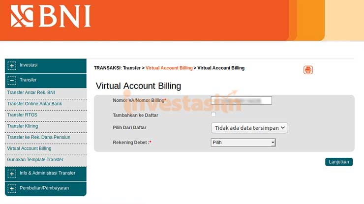 Transfer BNI ke DANA Via Internet Banking