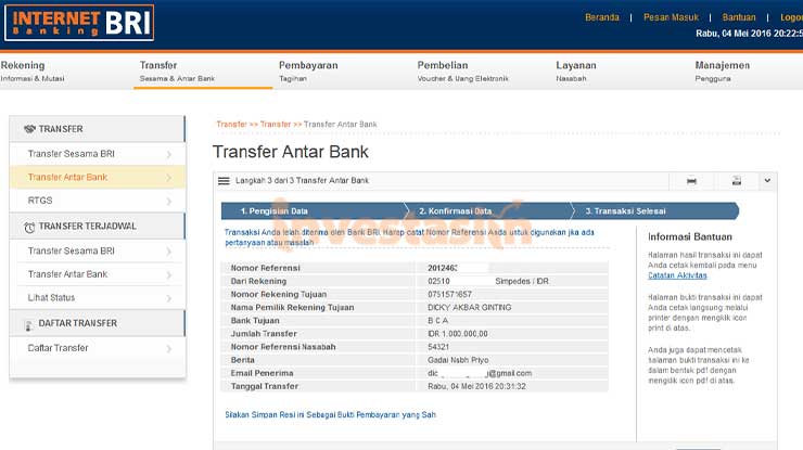Transfer BRI ke Mandiri Via Internet Banking